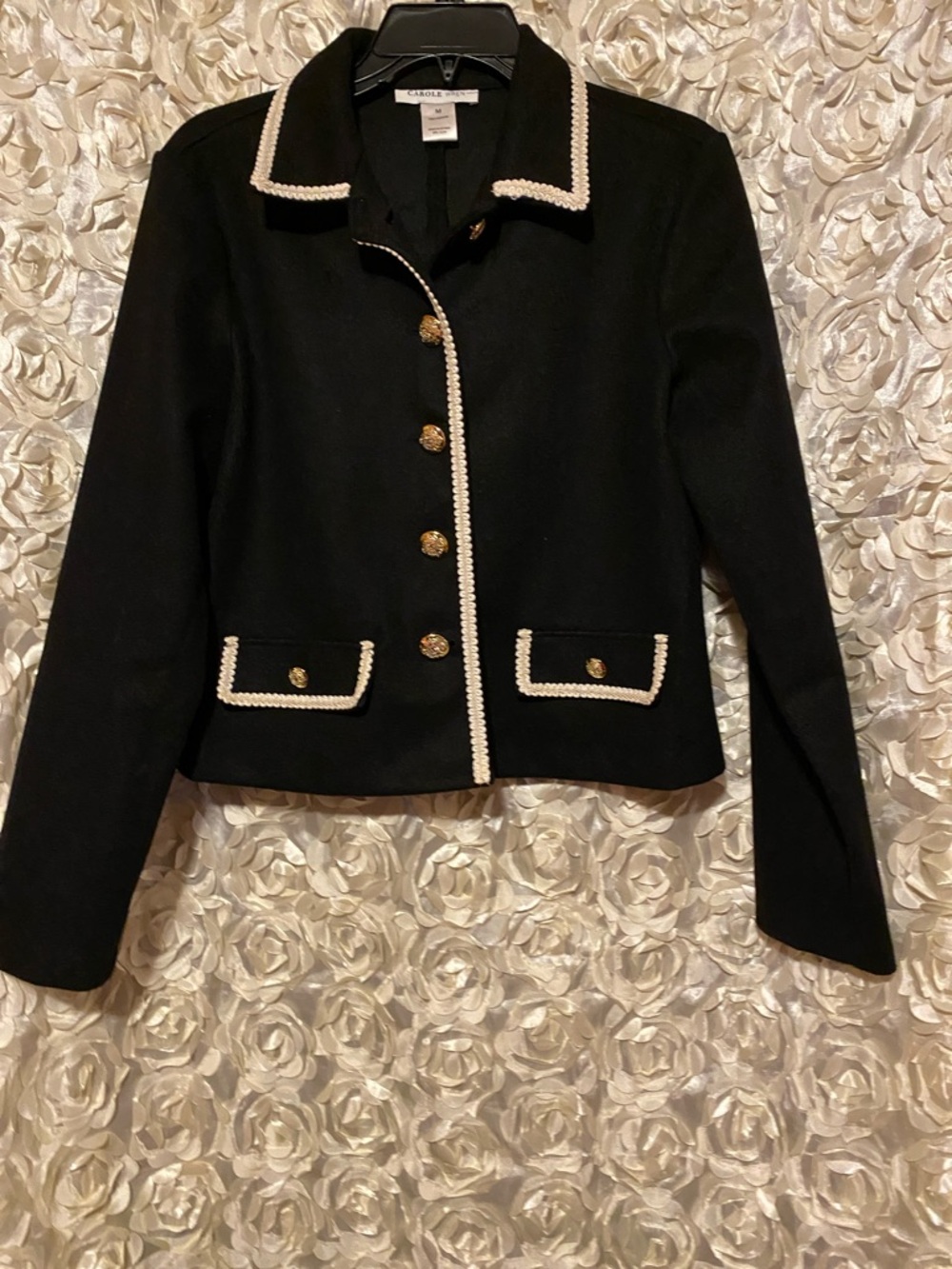 Classic Black Cropped Blazer with Cream Trim